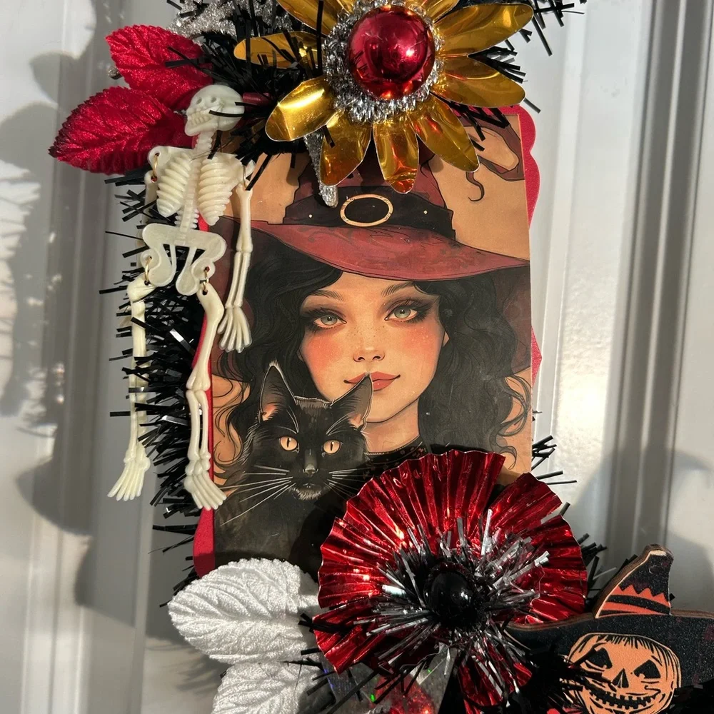 Vintage Repurposed Halloween Festive Holiday Wreath